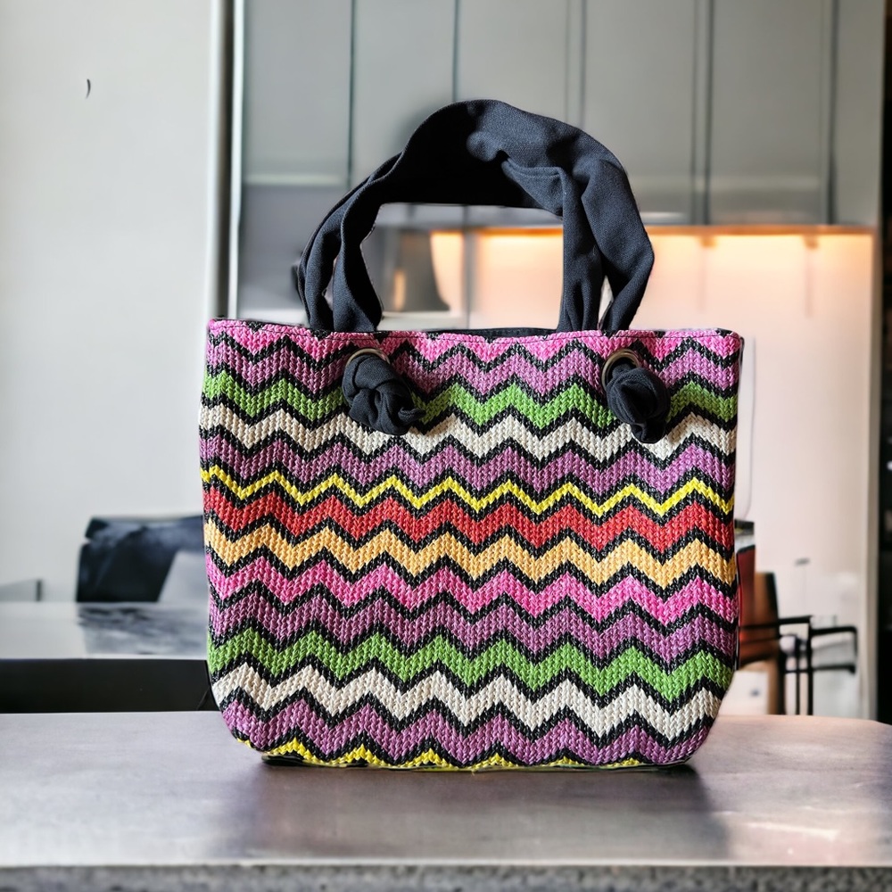 Braciano Tote Purse Handbag Colorful Chevron Stripes Approximately 14”x 4”x11”